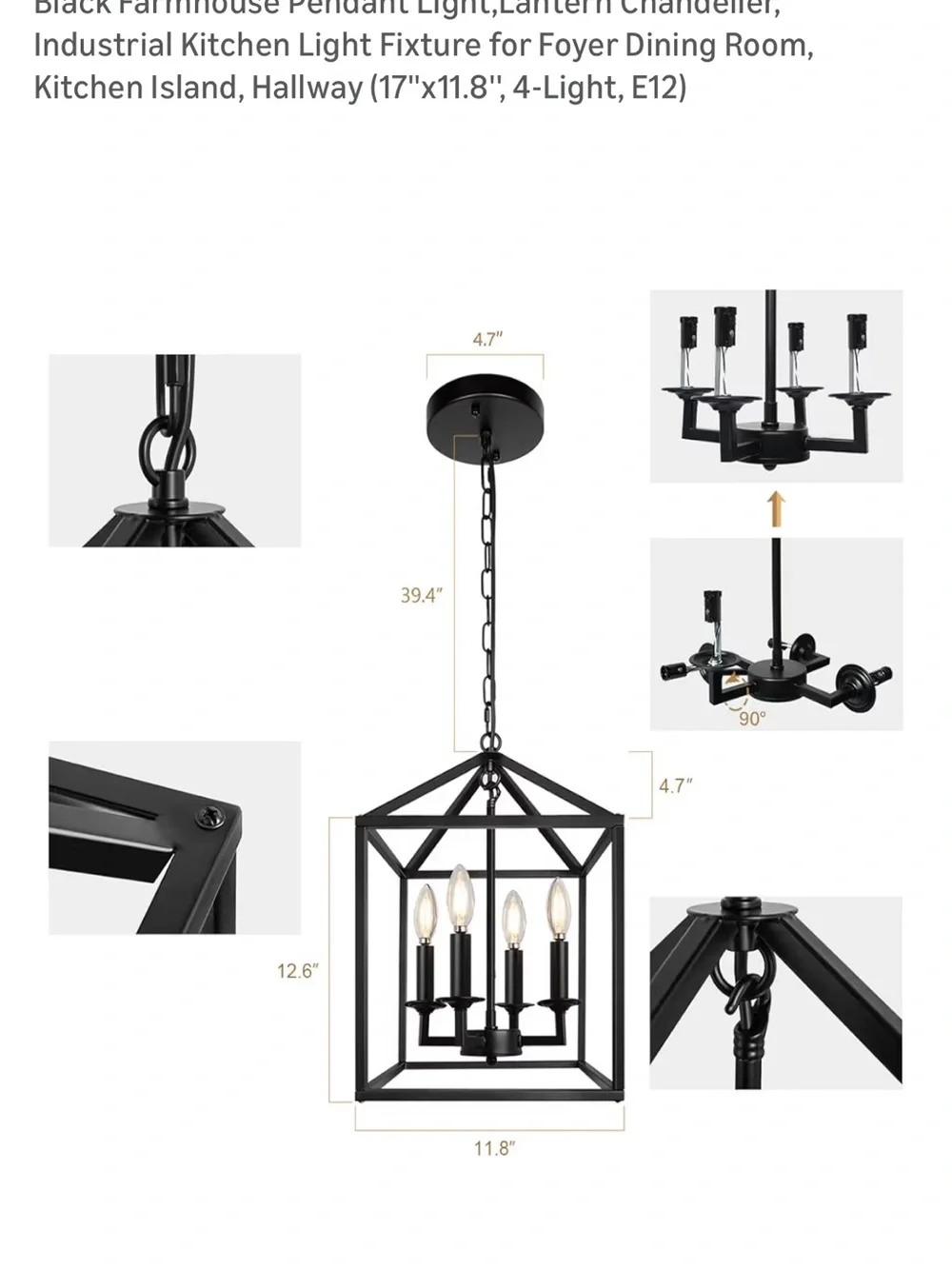 Black 4-Light Farmhouse Pendant Chandelier - Brand